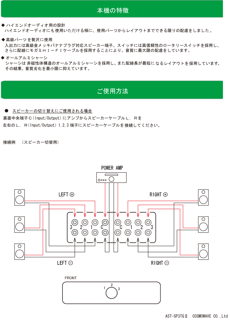 高級スピーカーセレクター 3回路切替 AST-SP3TGⅡ